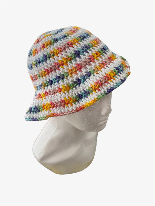 White and Pastel Rainbow Bucket Hat