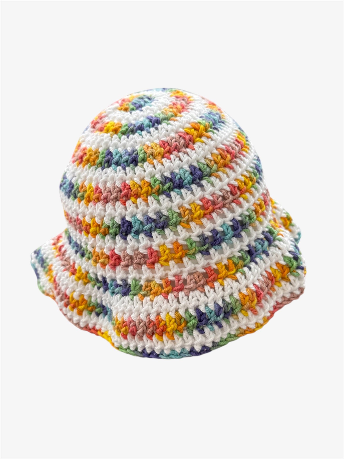 White and Pastel Rainbow Bucket Hat