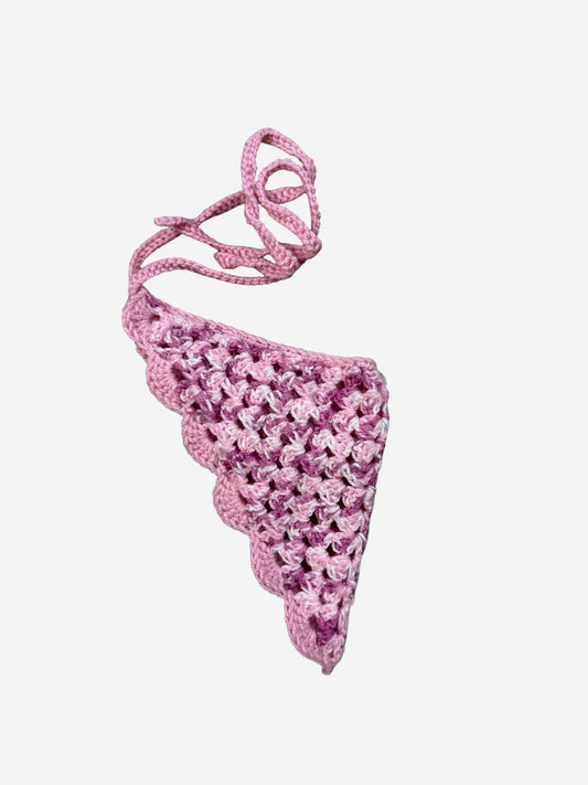 Pink Crochet Hair Bandana with Pink Trim