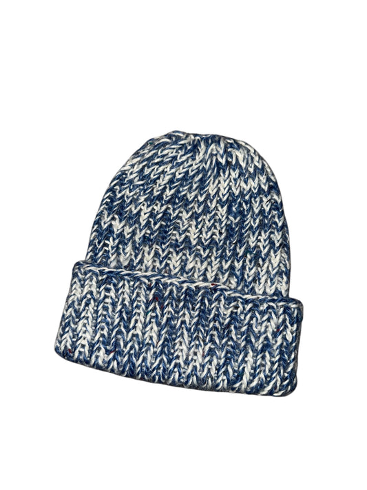 White and Blue Knitted Ribbed Beanie