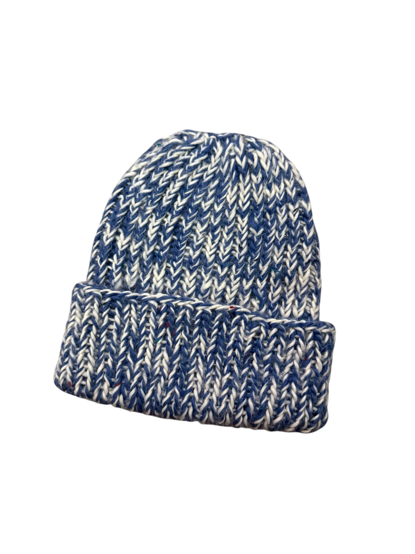 White and Blue Knitted Ribbed Beanie