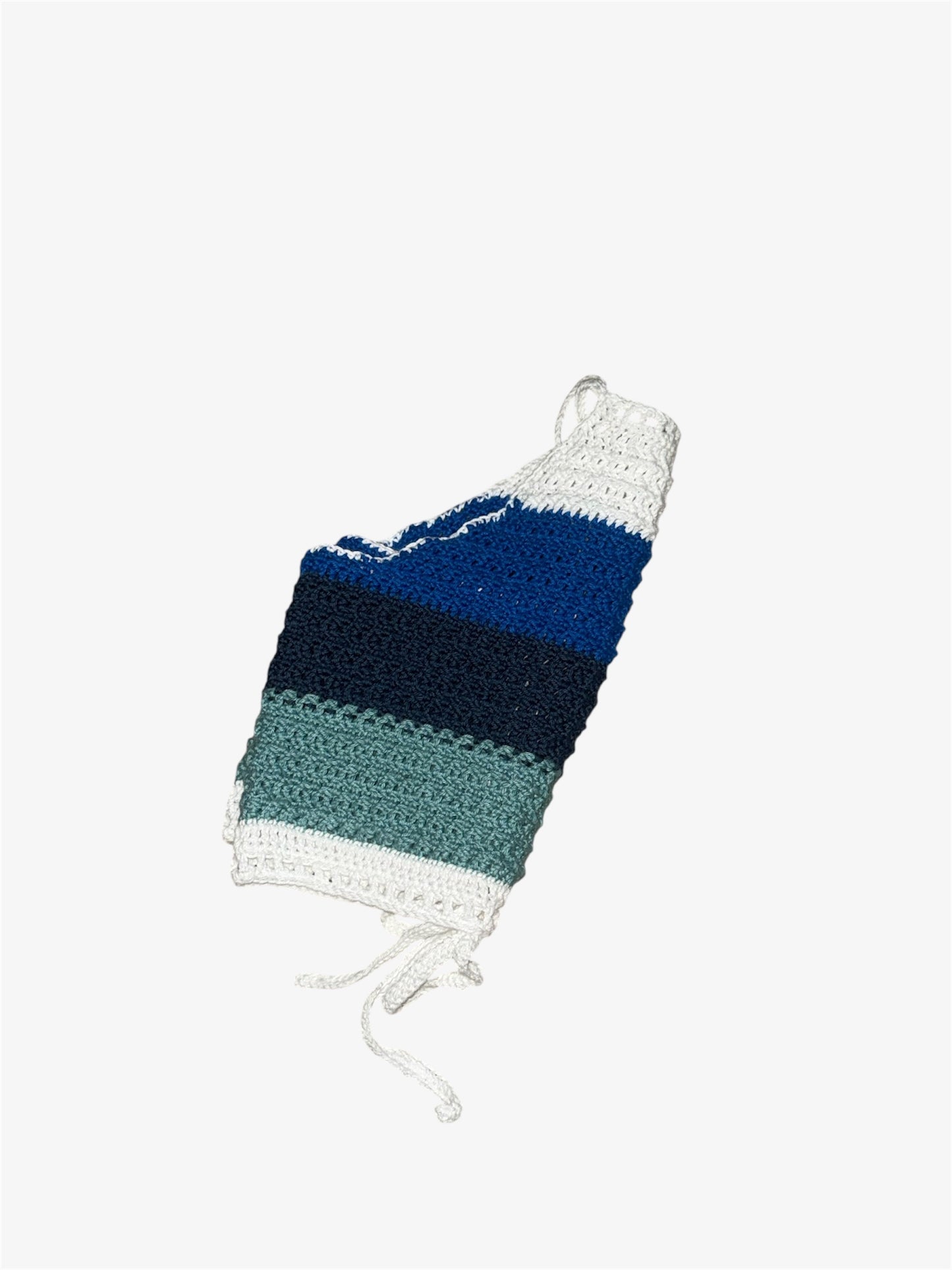 Blue Striped Crochet Tie Back Crop Top ~S~